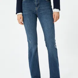 Koton Women Flared High-Rise Low Distress Light Fade Jeans-image-48