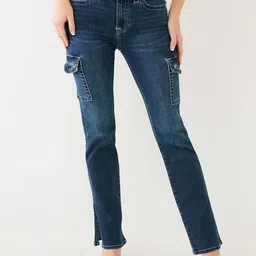 True Religion Women Slim Fit Light Fade Stretchable Cargo Jeans-picture-6