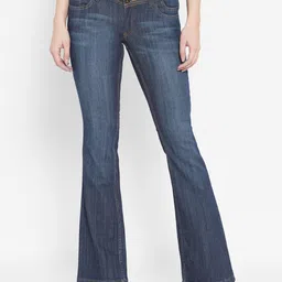 I Love She Women Navy Blue Bootcut Light Fade Stretchable Jeans-image-92