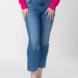 SPYKAR Women Light Blue Straight Fit Mildly Distressed Cotton Light Fade Jeans-image-92