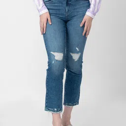 SPYKAR Women Straight Fit Mildly Distressed Cotton Light Fade Jeans-image-38