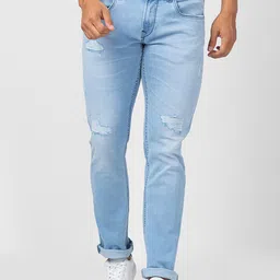 SPYKAR Men Slim Fit Low-Rise Mildly Distressed Light Fade Jeans-image-71
