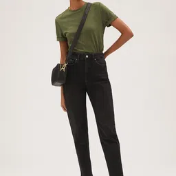 Marks & Spencer Women Black Cotton Straight Fit High-Rise Jeans-image-97