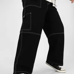 Urbano Plus Baggy Fit Stretchable Washed Cargo Jeans-image-97