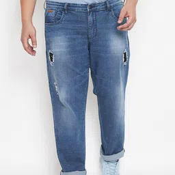 Instafab Plus Men Plus Size Relaxed Fit Mildly Distressed Heavy Fade Cotton Jeans-75