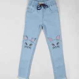 A-Okay Girls Turquoise Slim Fit High-Rise Applique Cotton Jeans-image-95