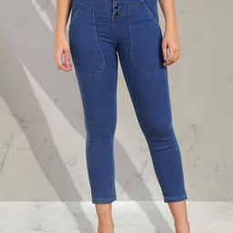 A-Okay Girls Slim Fit High-Rise Dark Shade Clean Look Stretchable Cropped Jeans-image-97