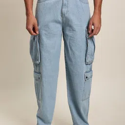 Bene Kleed Men Non Stretchable Pure Cotton Clean Look Mid Rise Baggy Fit Cargo Jeans-image-1