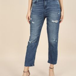Freehand by The Indian Garage Co Women Straight Fit Mildly Distressed Cotton Jeans-picture-38