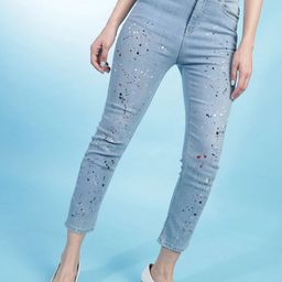 Freehand by The Indian Garage Co Women Straight Fit High-Rise Mildly Distressed Cotton Jeans-picture-43