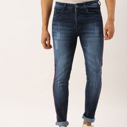 Campus Sutra Men Navy Slim Fit Mid-Rise Mildly Distressed Stretchable Side Taping Jeans-image-97