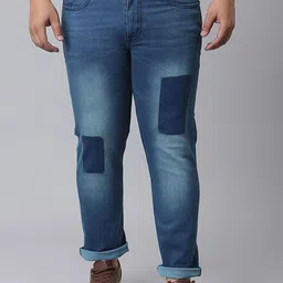 Instafab Plus Men Plus Size  Relaxed Fit Mildly Distressed Light Fade Cotton Jeans-7