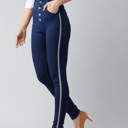 DOLCE CRUDO Women Navy Blue Skinny Fit High-Rise Stretchable Jeans-image-74