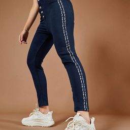 DOLCE CRUDO Women Navy Blue Skinny Fit High-Rise Stretchable Jeans-image-66