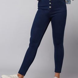 DOLCE CRUDO Everyday Glimmer Women Navy Blue Skinny Fit High-Rise Stretchable Jeans-image-80