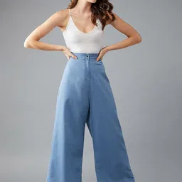 DOLCE CRUDO Women Blue Light Weight Wide Leg High-Rise Jeans-image-58