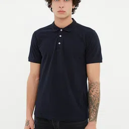 Trendyol Men Navy Blue Polo Collar Pure Cotton Slim Fit T-shirt-image-35