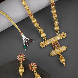ATIBELLE Gold-Plated Stones Studded & Beaded Jewellery Set-image-28
