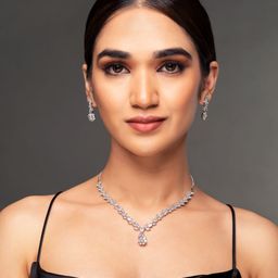 Priyaasi Silver-Plated AD-Studded Handcrafted Leaf-Shaped Jewellery Set-image-62