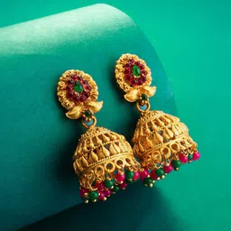 aadita Gold-Toned Gold-Plated Contemporary Jhumkas-2