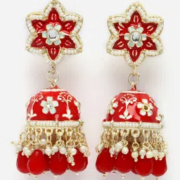 Aazeen Gold Plated Dome Shaped Kundan Studded & Beaded Jhumkas-picture-46