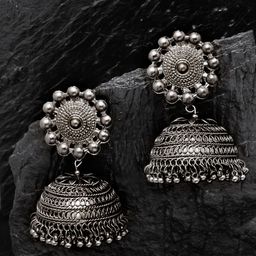 PANASH Silver-Toned Dome Shaped Jhumkas-image-32