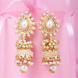 Sukkhi Gold-Plated & Off-White Dome Shaped Jhumkas-picture-34