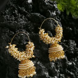 YouBella Off-White Gold-Plated Beaded Dome Shaped Jhumkas-27