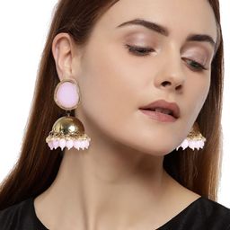 Zaveri Pearls Gold-Plated & Pink Studded Dome Shaped Jhumkas-image-54