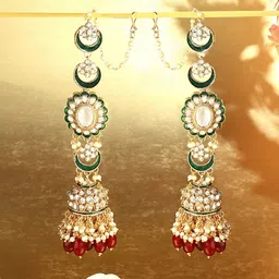 Zaveri Pearls Gold-Plated Kundan Studded Jhumkas-1