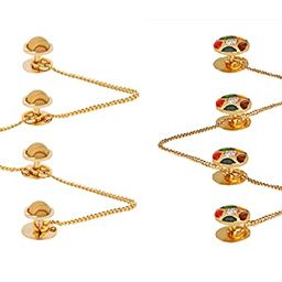 tripin Brass Kurta Buttons with Pearl Effect Stone and Chain TNSPKURTA1988 (Wooden Studs + Multi Color) image 1