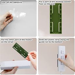 Simxen Pack of 4 Self-Adhesive Punch-Free Base Holder, Power Strip Wall Mount, Can Carry 3 kg, Socket Holder Organiser for WiFi Router, Remote Control and Fabric Box image 4