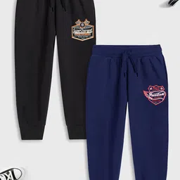 YK X Trampoline Kids Pack Of 2 Printed Cotton Mid Rise Joggers-image-76
