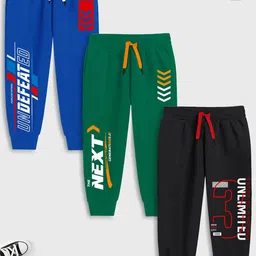 YK X Trampoline Kids Pack Of 3 Printed Cotton Mid Rise Joggers-image-44