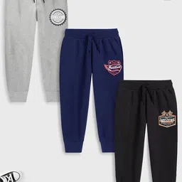 YK X Trampoline Kids Pack Of 3 Printed Cotton Mid Rise Joggers-image-43
