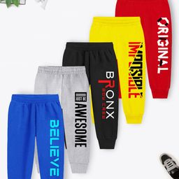 YK X Trampoline Kids Pack Of 5 Printed Cotton Mid Rise Joggers-10