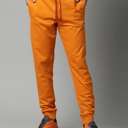 Breakbounce Men Orange Solid Pure Cotton Joggers-image-100