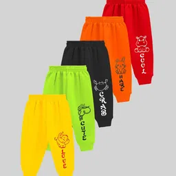 KUCHIPOO Kids Pack Of 5 Typography Printed Mid Rise Cotton Joggers-11