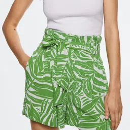 MANGO Women Green Tropical Printed High-Rise Shorts-image-80