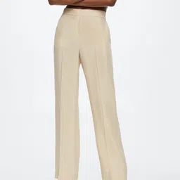 MANGO Women Beige Solid Trousers-image-65