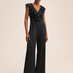 MANGO Black Solid Ruffled Basic Jumpsuit-42