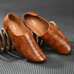 Azzaro Black Men Tan Brown Laser Cut Ethnic Jutti-image-84