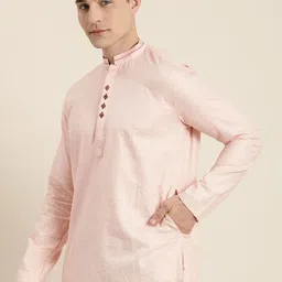 SHVAAS by VASTRAMAY Men Thread Work Pastels Organic Cotton Kurta-picture-14