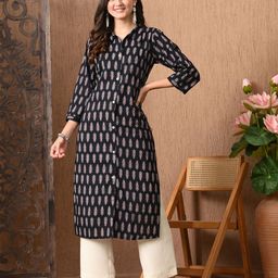 Lavantika Floral Printed Shirt Collar Straight Pure Cotton Kurta-image-92