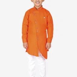 Pro-Ethic STYLE DEVELOPER Boys Orange Angrakha Pure Cotton Kurta with Pyjamas-picture-31