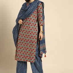 Anouk Women Blue Ethnic Motifs Printed Regular Pure Cotton Kurta With Palazzos & Dupatta-12
