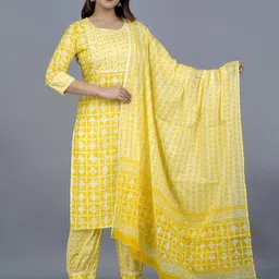JAIPURI COLLECTION Ethnic Motifs Sequinned Printed Pure Cotton Kurta With Salwar & Dupatta-picture-2