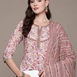 Readiprint Fashions Floral Printed Gotta Patti Pure Cotton Kurta with Trousers & Dupatta-picture-42