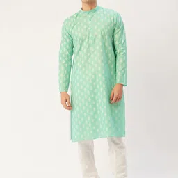 Jompers Men Sea Green & White Ethnic Motifs Print Regular Kurta with Churidar-image-67