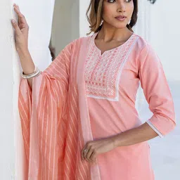 SANISA Women Ethnic Motifs Embroidered Regular Thread Work Kurta with Trousers & With Dupatta-40